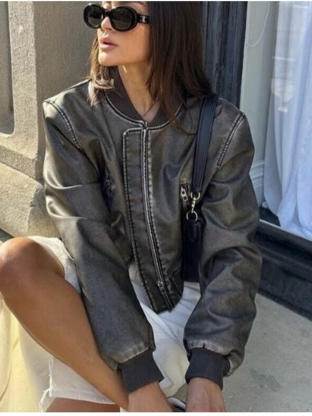 Zara Faux Leather Bomber Jacket